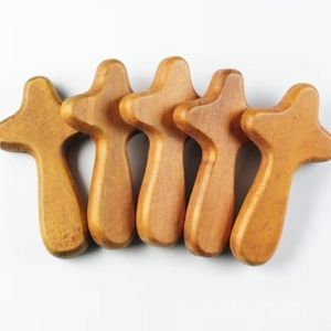 1 LARGE 4" medium washed pine wood. handmade, palm worry cross. Meditation.